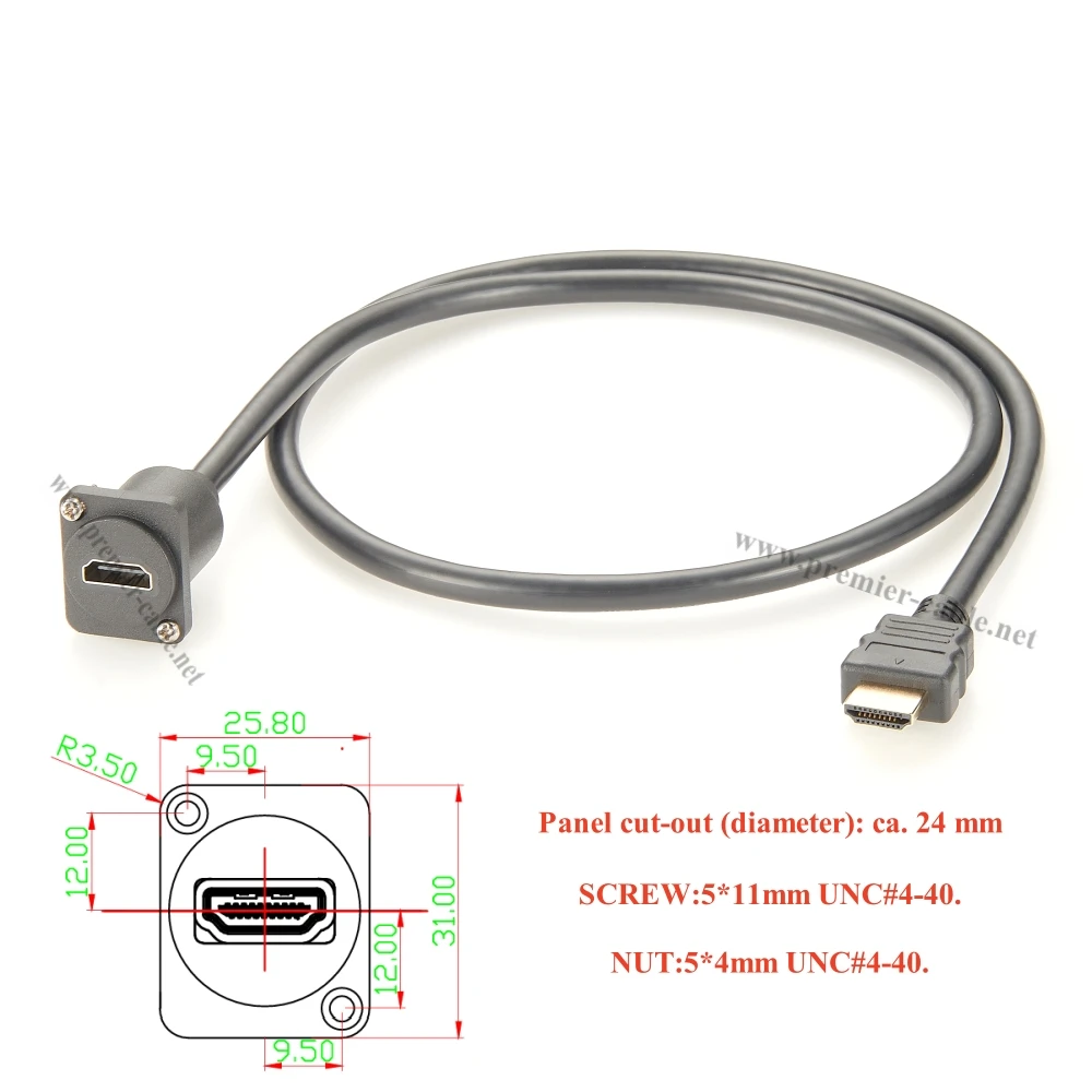 D Type HDMI 1.4 Flange Chassis Panel Mount Converter Cable 4K@30Hz Male to Female Extension Cable for Car Boat Projector