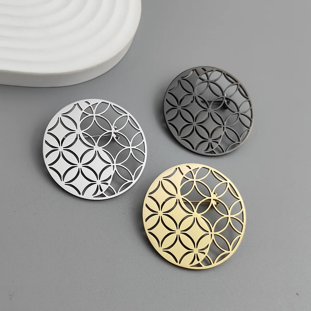 Mode punkstijl Tai Chi Flower of Life roestvrij staal vergulde 18K broche, zwarte pakaccessoires, bruiloft bijpassende set