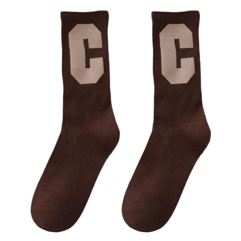 Color big C letter socks in the tube socks women\'s sports cotton sweat-absorbing breathable