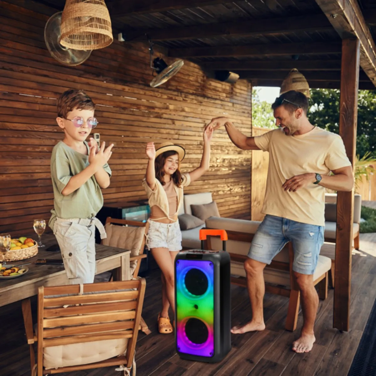 Alto-falante portátil sem fio de karaokê Bluetooth de 8 polegadas com TF/USB/AUX/FM/TWS, luz de discoteca LED, Bluetooth 5.0 para festa em casa ao ar livre