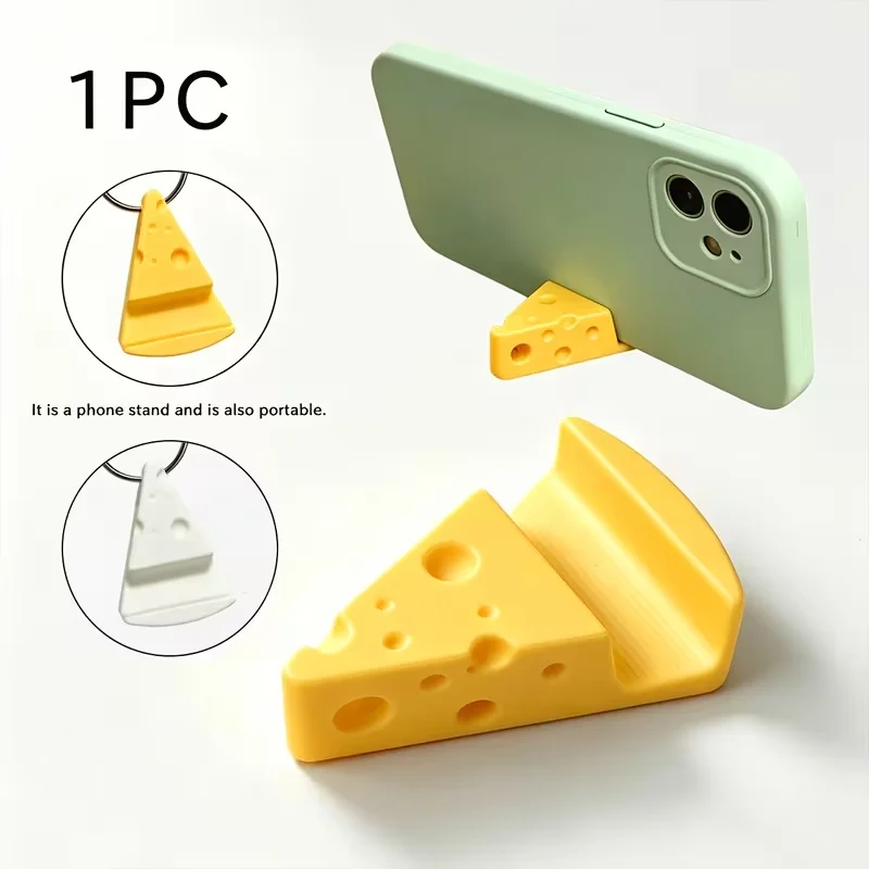 Cheese-shaped Phone Stand with Keychain Attachment, Desktop Ornament, Lightweight and Portable Phone Holder