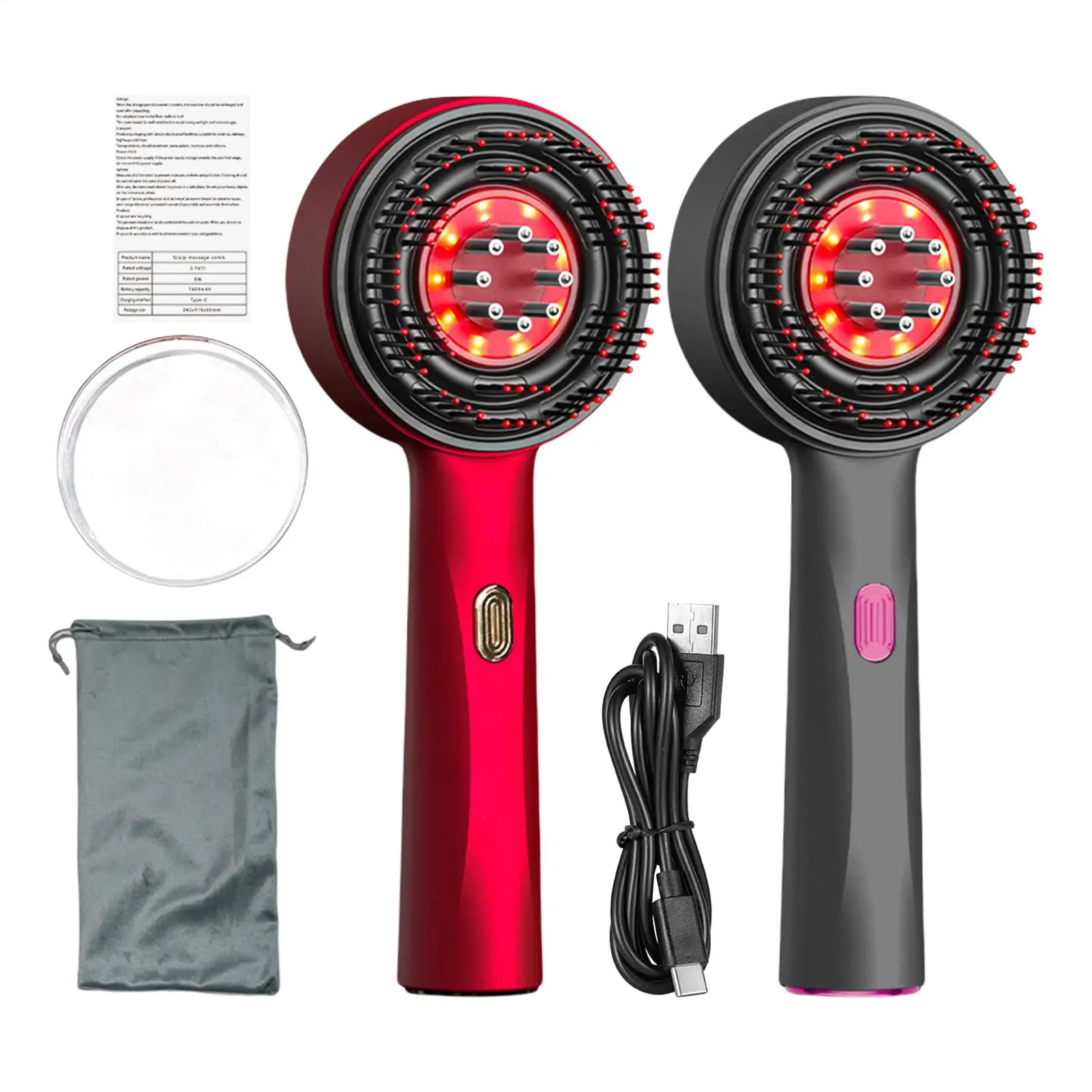 3 Modes Electric Vibration Massage Comb Red Light Therapy Hair Growth Massage Scalp Brush Oil Liquid Applicator Head Massager