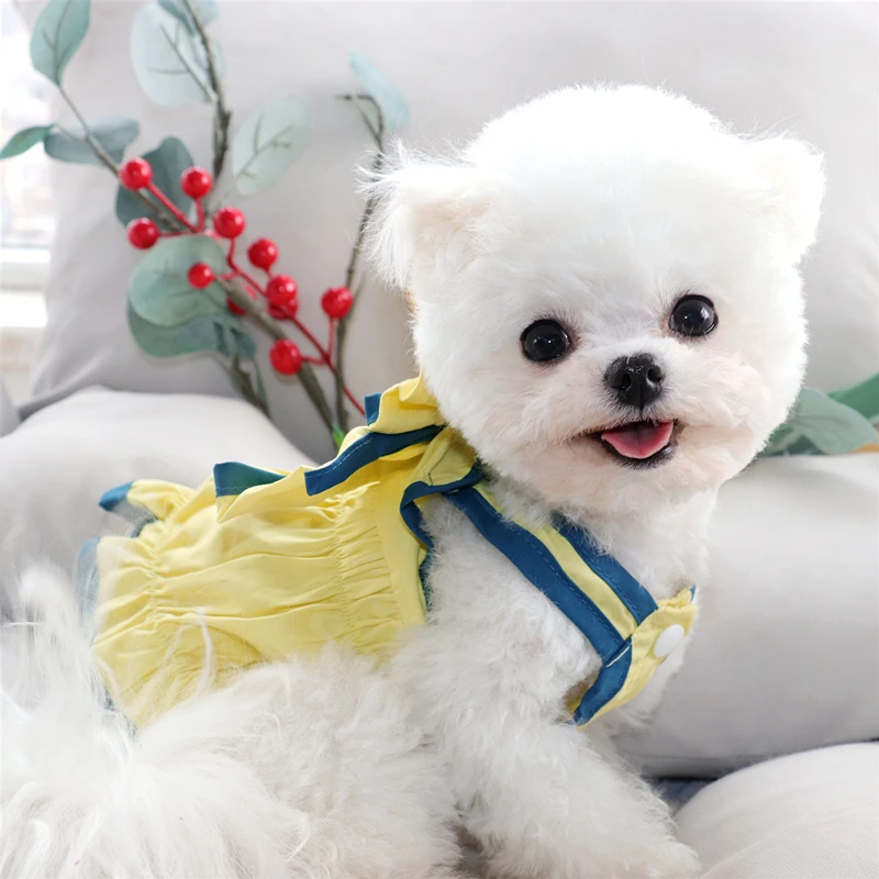 

Yorkshire Summer Clothes Thin Pet Princess Skirt Teddy Bowknot Dress Puppy Leash Clothes Female Dog Clothes