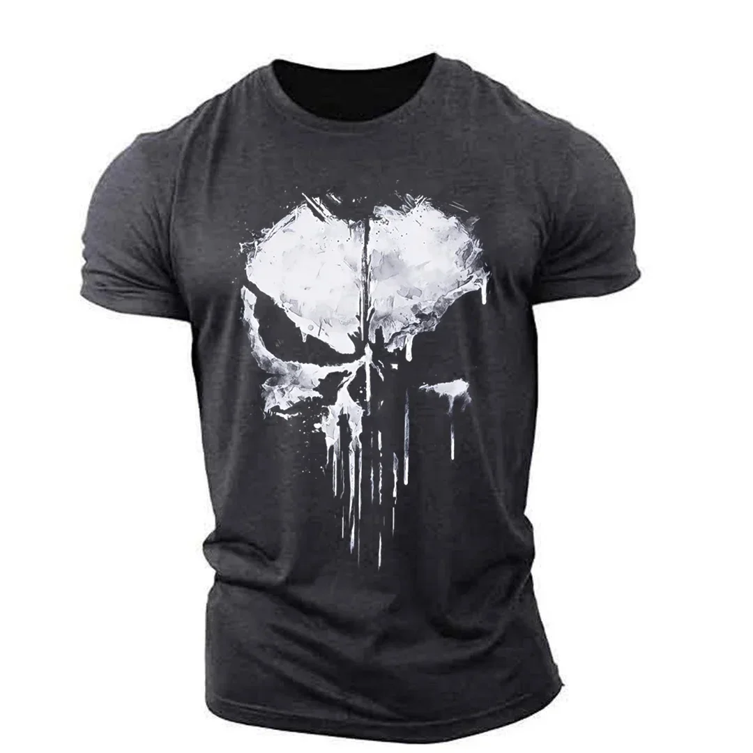 Punisher Skull Men's T-shirt 3D Printed Harajuku Street Top Fitness Sportswear Stretch Breathable Extra Large Size Men's Wear