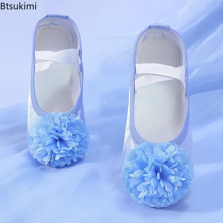 New Girls Flower Soft Sole Dance Shoes Girls' Speciality Practice Ballet Dance Shoes Children's Stage Performance Dancing Shoes
