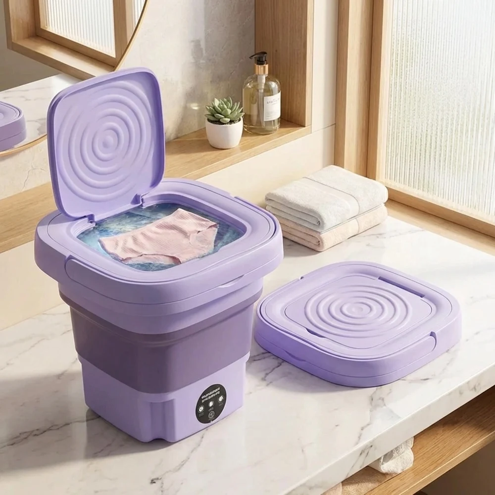 8L Small Folding Washing Machine Portable Mini Laundry Bucket Deep Cleaning Space-saving Classified Washer for Underwear Socks D