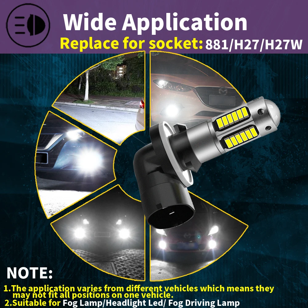 2PCS Car LED Fog Light 881 H27 4014 30smd High Car Parts General Light LED Auto Fog Spare Car Front Light Brightness view 6