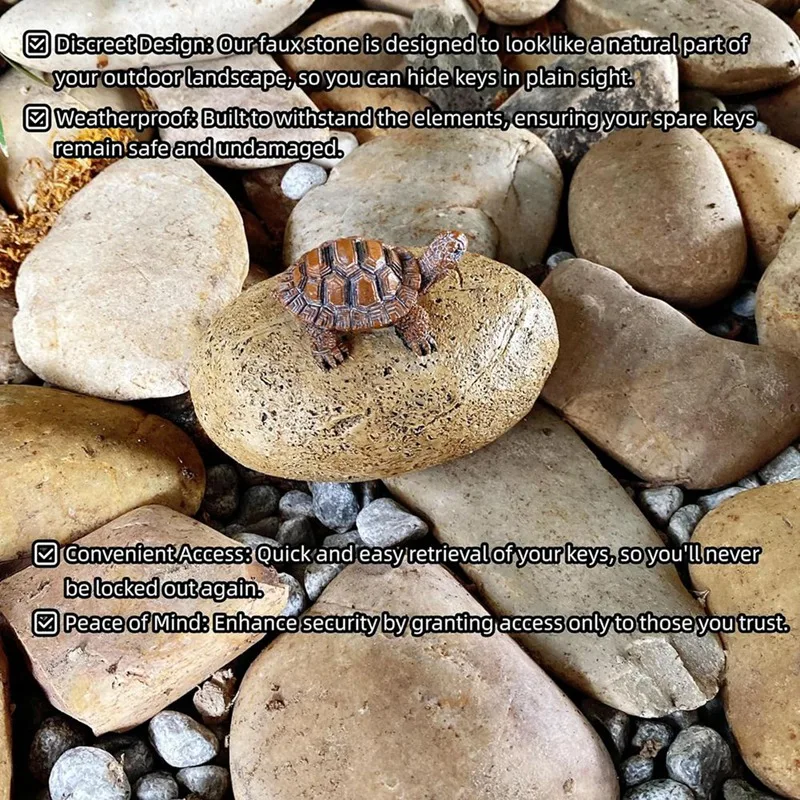Fake Rock-sleutelkastje voor buiten - Veilige reserve-sleutelverberger voor buitentuin of tuin (steen- en schildpadstijl) Duurzaam