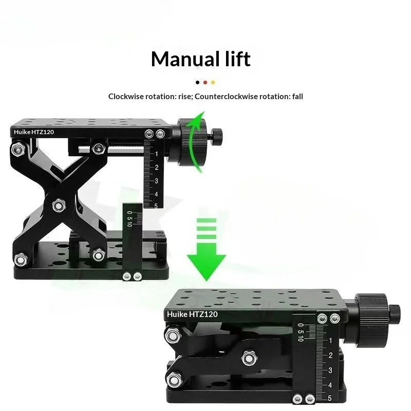 High Precise Z axis Manual Optical Lab Jack Elevator HTZ120 60mm Travel Sliding Lifting Platform Linear Guide