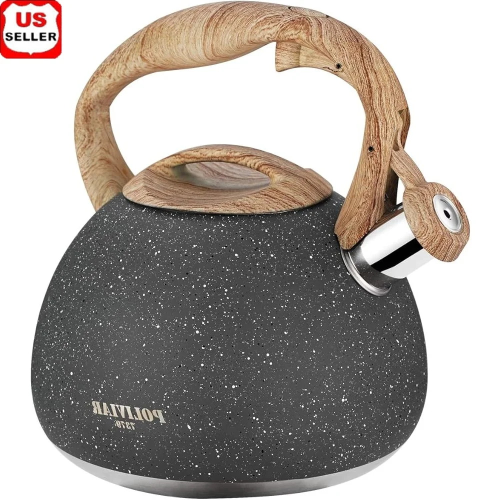 

Stainless Steel Tea Kettle 2.7 Quart Loud Whistle Silicone Handle Anti-Rust Fast Boiling Kitchen Teapot