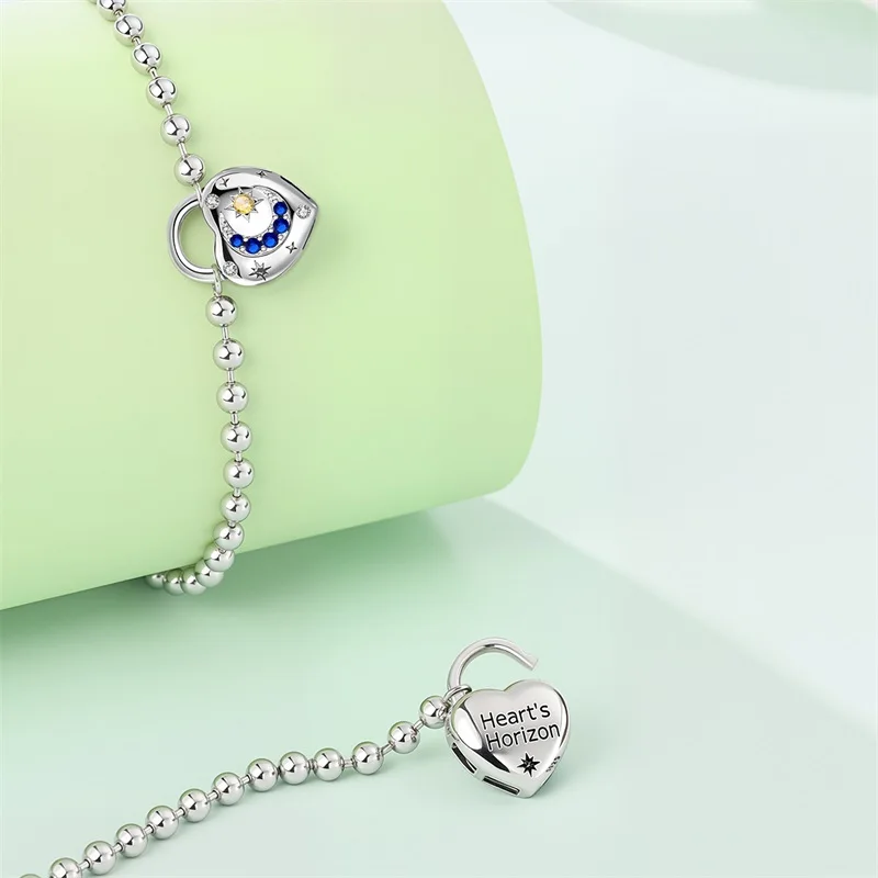 الأصلي 925 فضة أساور أساور نجوم أقمار على شكل قلب المشابك الخرز Charms سوار للنساء DIY بها بنفسك مجوهرات هدية