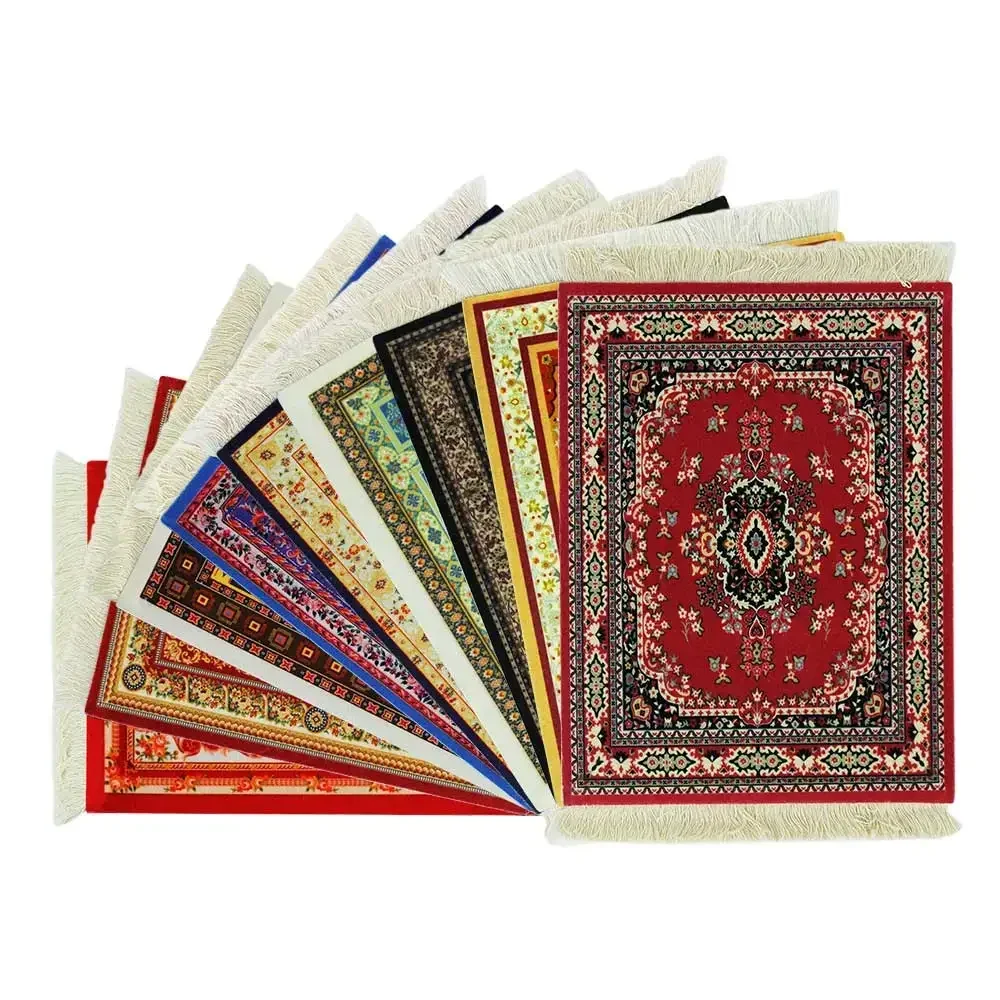 Persian carpet style rubber non-slip durable printed rectangular gaming mouse pad tassel coaster placemat can be customized