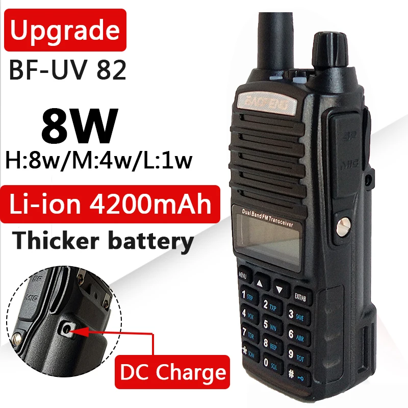 Baofeng walkie talkie UV82 radio commutator 8W Thick 4200mAh Battery Walkie Talkie profesional Wireless communication device