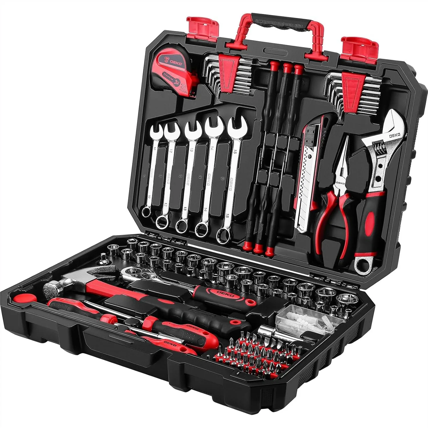 

158 Piece Home Tool Set, Household Basic Repair Kit with Plastic Storage Case - Red