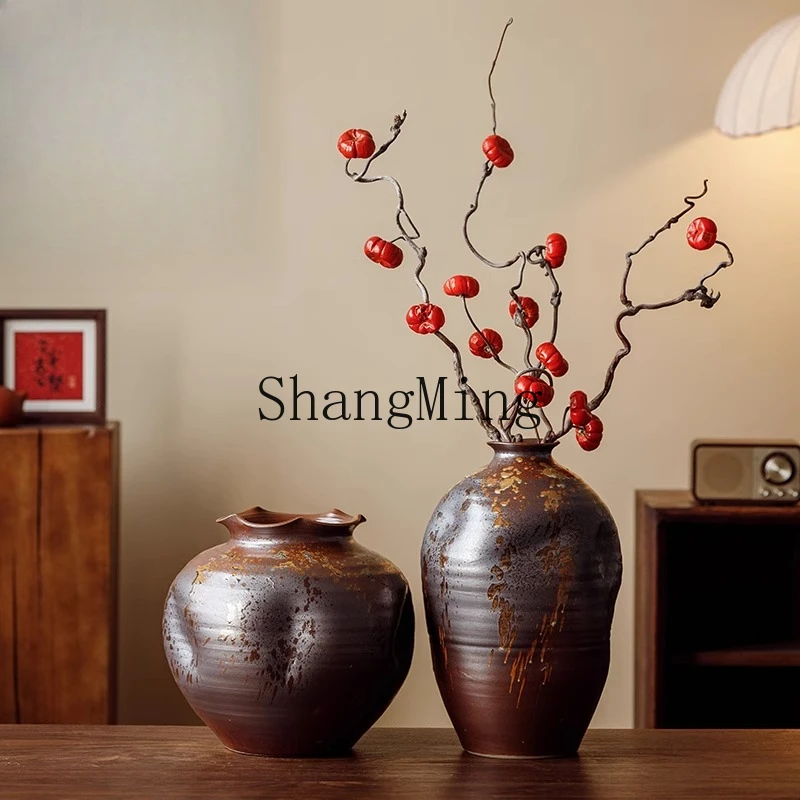 

ZYY new Chinese retro rust glaze desktop dry flower arrangement living room entrance decoration ornament