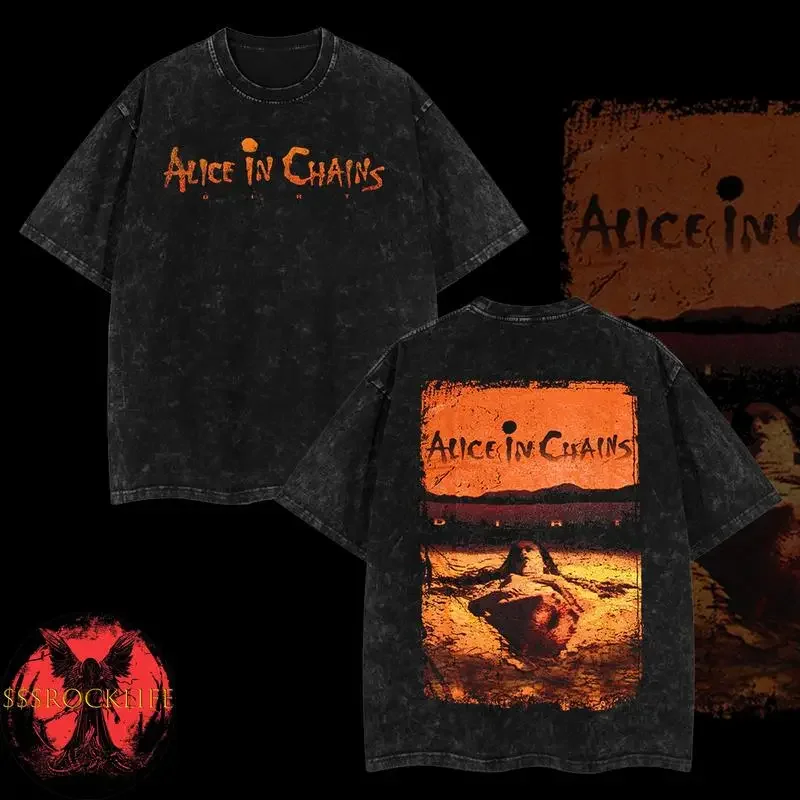 [$$$MANLIFE] Retro Vintage Alice In Chains - Dirt Album Tracklist Washed T-Shirt – Acid Washed Heavyweight Cotton, Classic 90s G