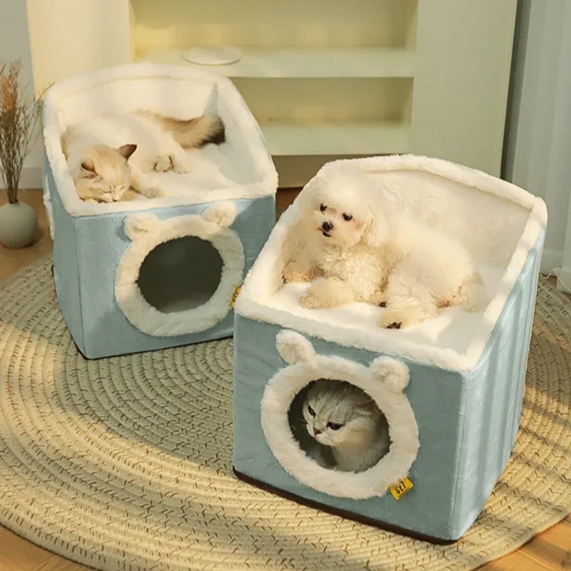 

Soft Cat Bed Foldable Cat House Winter Warm Large Cat Cave with Fluffy Ball Hanging Cat Pet Deep Sleep House for Indoor