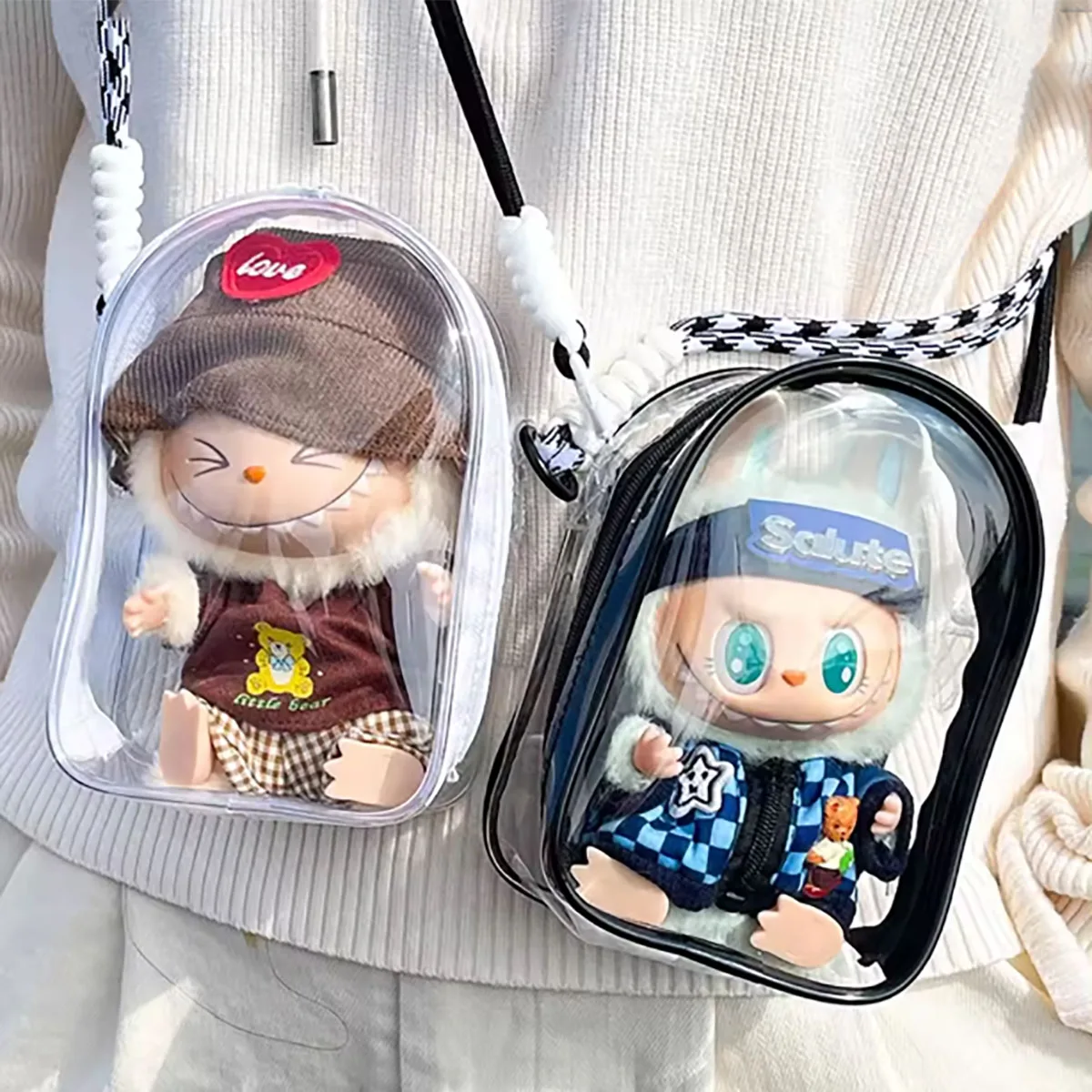 Labubu V1 V2 Storage Doll Bag PVC Transparent Protection Cover Keychain
