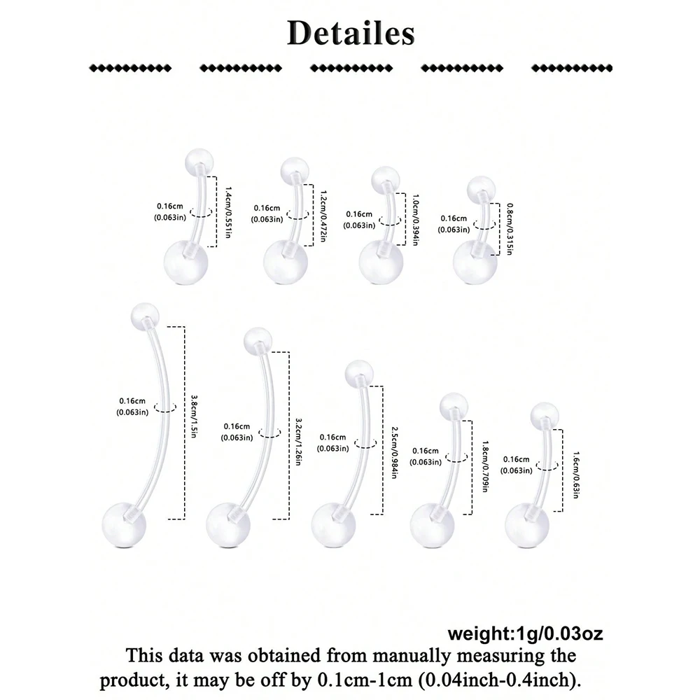 Disposable Navel Piercing Kit, Includes 16G Clear Navel Ring, Piercing Gun, Sterile Piercer, Available In 8-38mm Shaft Length