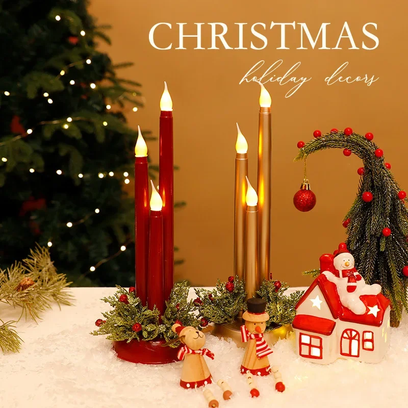 Christmas LED Simulation Electronic Candle Props Warm Atmosphere Photosensitive Long Candle Christmas Decoration Ornaments
