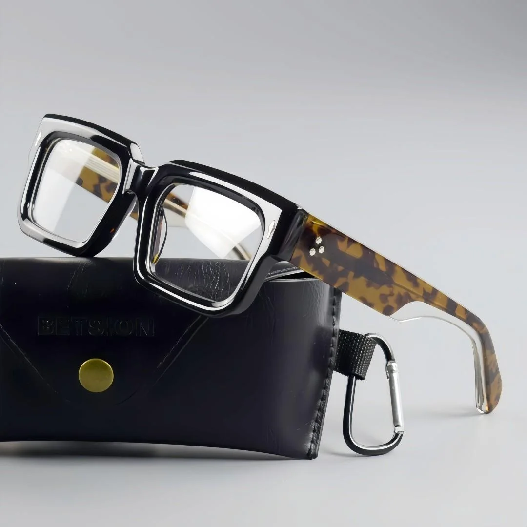 BATSION Vintage Thick Rectangle Acetate Eyeglasses Frame Men Women 54mm Lens Width Optical Glasses For Prescription Lenses