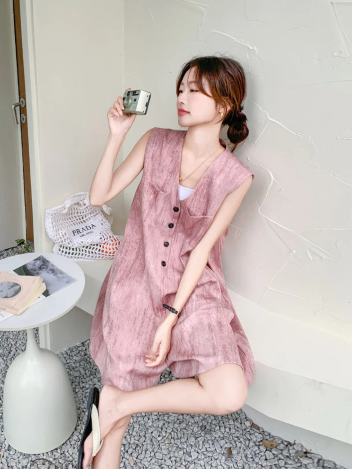 Pink Gradient Casual Ageless Sleeveless Romper Women's Summer 2026 New Style Street Style Teenage Feeling One-Piece Suit