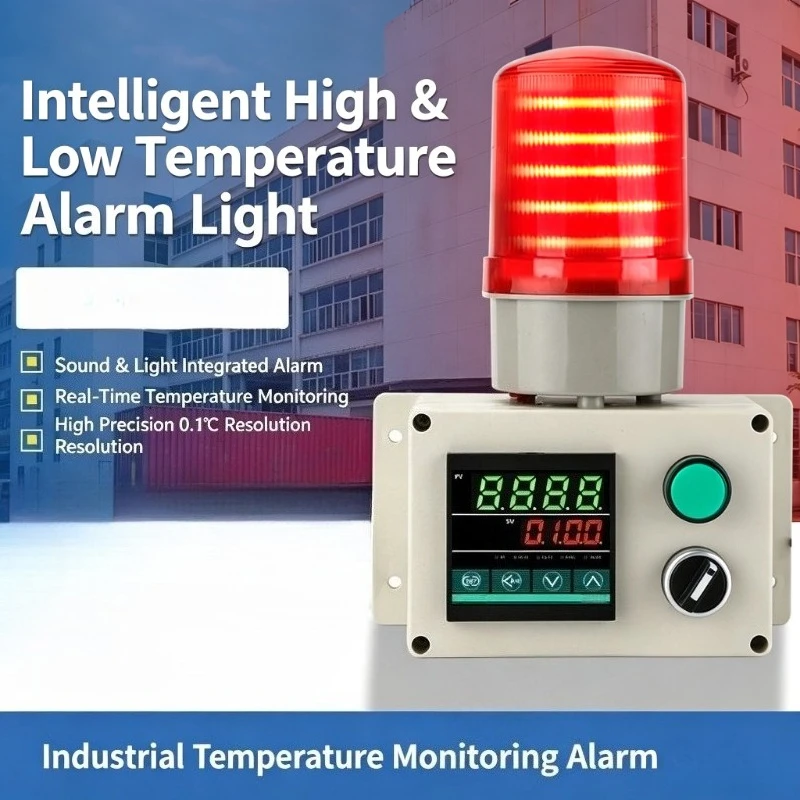 Digital Temperature Warning Light Controller 0-1300℃ High Low Temp Alarm Sound Light Integrated with Multi Probe for Oven