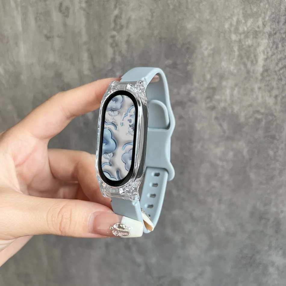 حزام لـ Xiaomi Mi Band 8 7 6 5 Fashion INS Sports بلون السيليكون حزام (استيك) ساعة لـ Miband 5 6 4 3 معصمه Correa مع حافظة