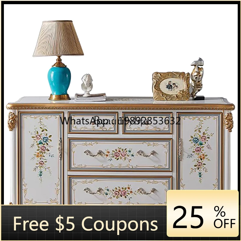 

W2 Court retro small French villa hand-painted solid wood luxury entrance cabinet European semi-circular corridor cabinet