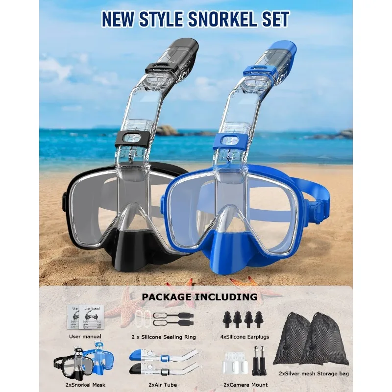 Masker Snorkeling lipat, peralatan Snorkeling sistem atas kering penuh, Set masker selam Anti kabut dan Anti bocor