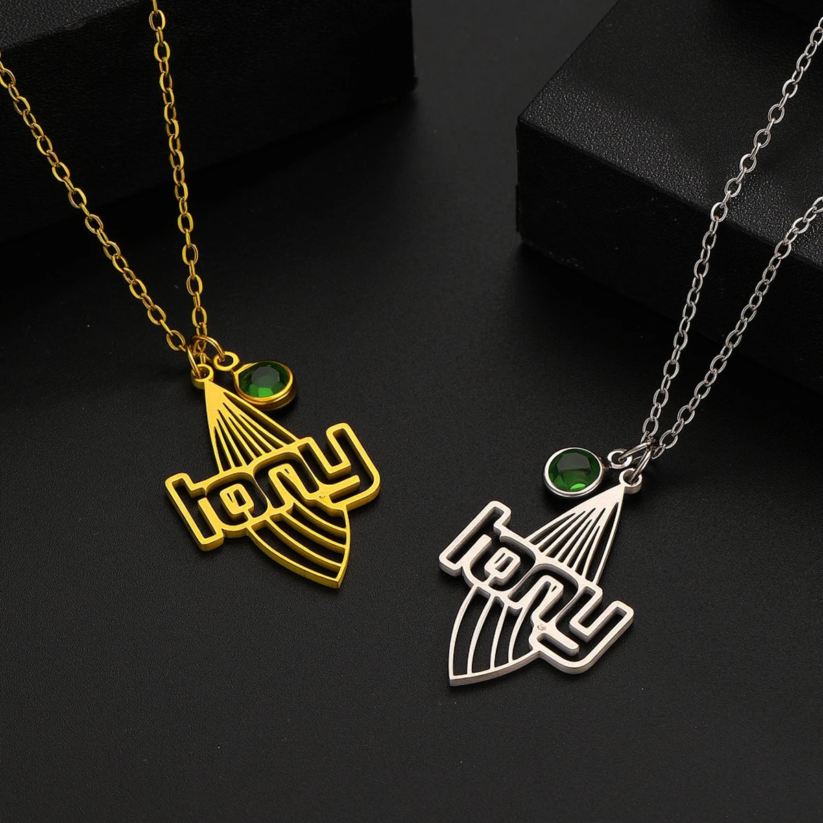 QIAMNI Personalized Custom Name Necklace for Women Men Stainless Steel Birthstone Nameplate Pendant Chain Choker Jewelry Gift