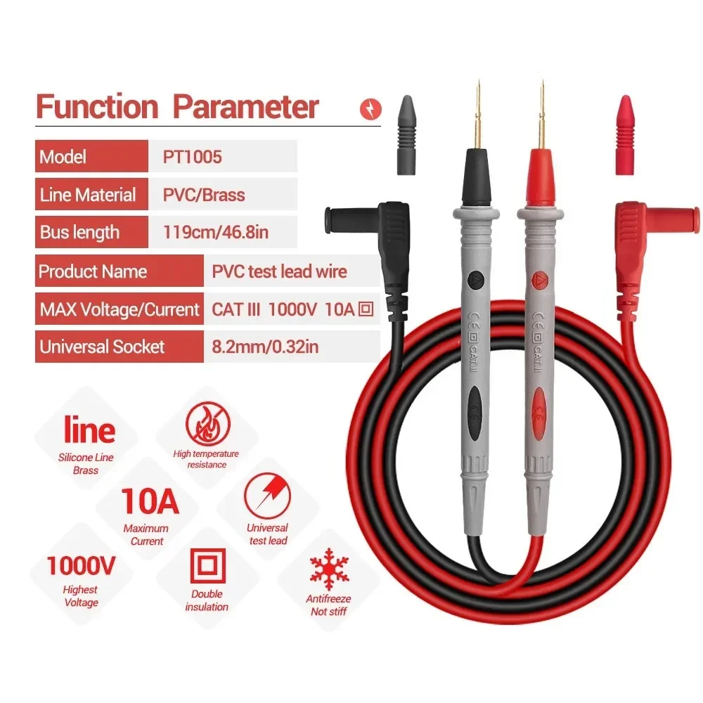 PT1005 1000V 10A Probe Test Leads Pin For Digital Multimeter Needle Tip Multi Meter Tester Lead Probe Wire Pen Cable