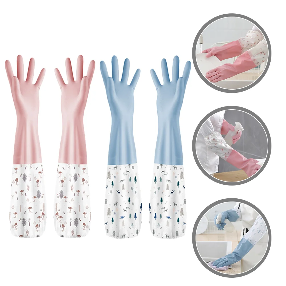 2 Pairs Gloves Comfortable Bowl Dishwashing Medium Pink Longer Pvc Practical Cleaning Household