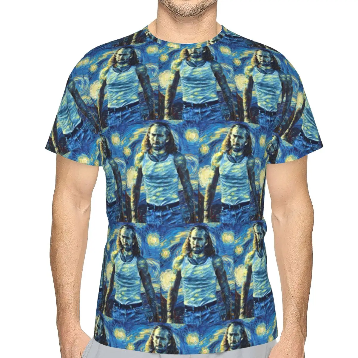 100% Cotton Nicolas Cage Stage T-Shirt Men's Funny T Shirt Men Round Neck Summer Shirts Tops