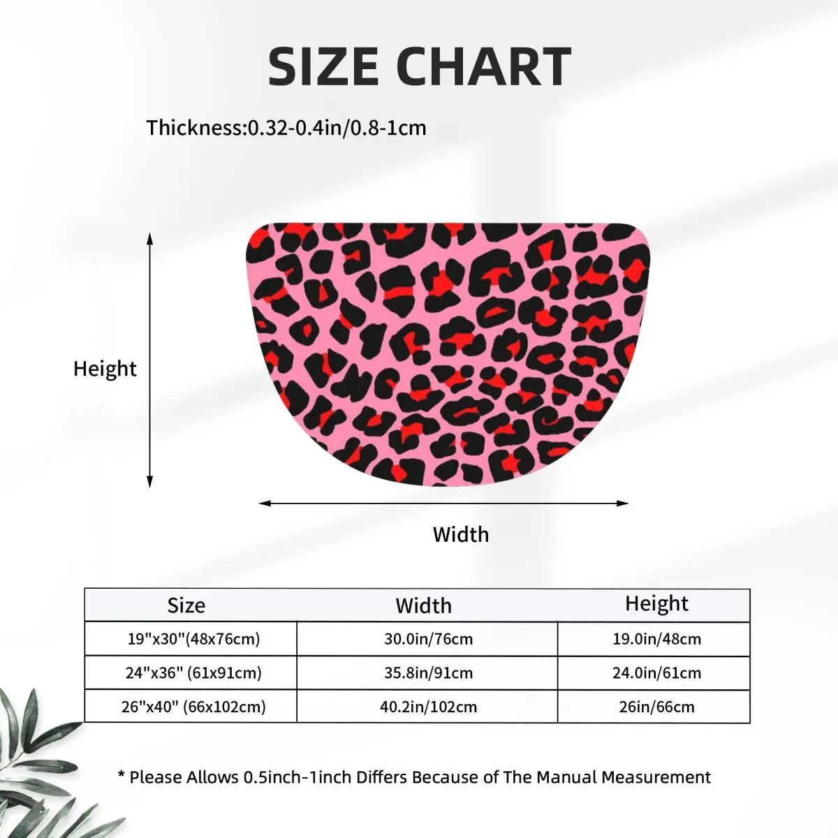 Red Leopard Print Spots On Pink Soft Flannel Half Round Doormat Non Slip Bathroom Mat Absorbent Floor Carpet for Home Bedroom
