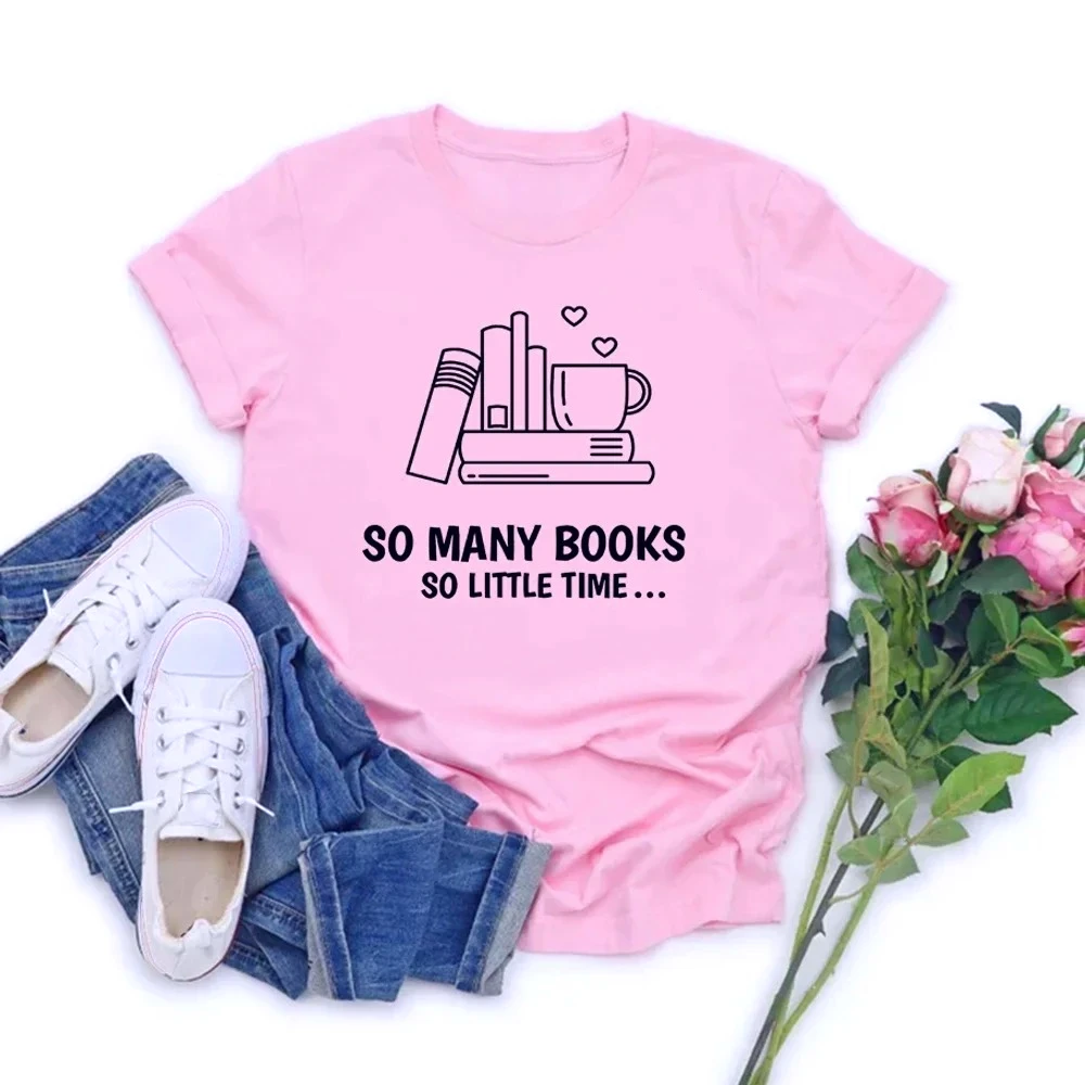 Many Books Graphic Tee Book Lover Gift Women Casual Summer Top High Qaulity Fabric Selection Breathable and Refreshing Soft Tee