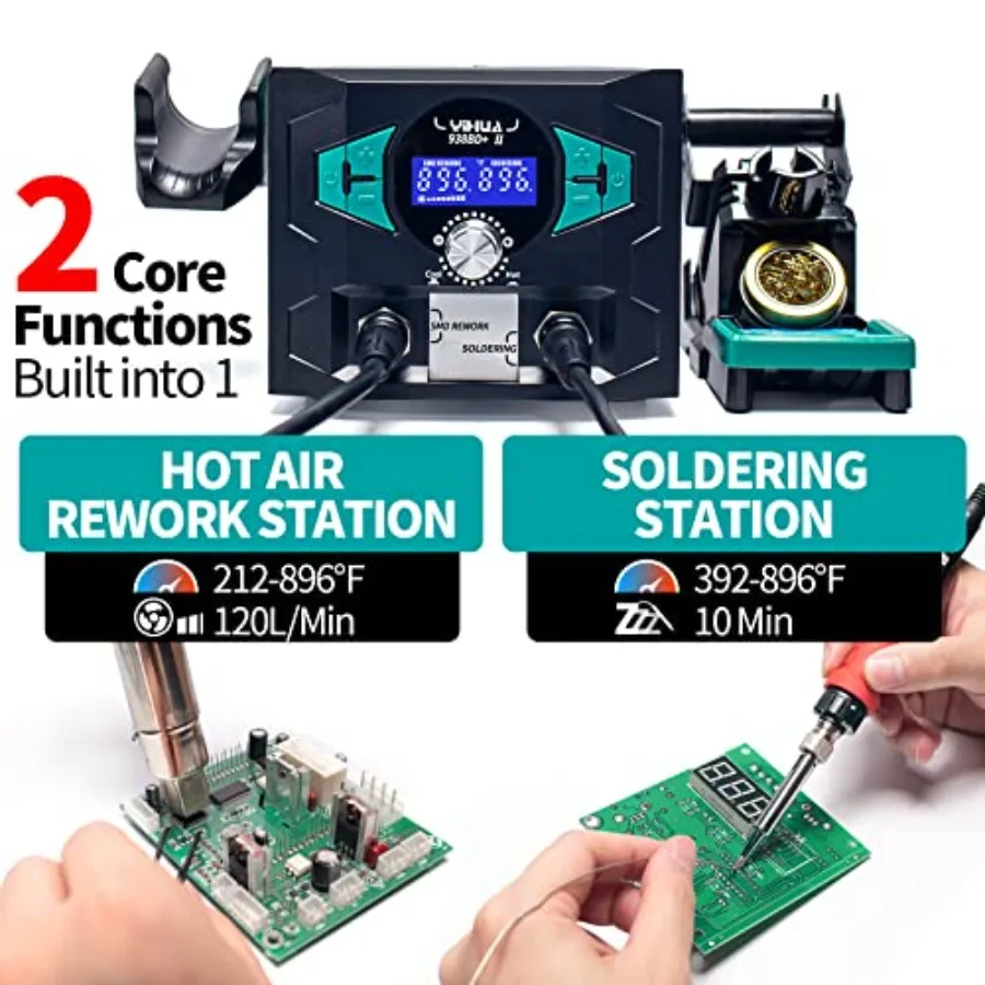 Soldering Iron Station Hot Air Rework with Sleep Mode, °F/°C, Digital Temperature Calibration Functions with Lead-free solder w