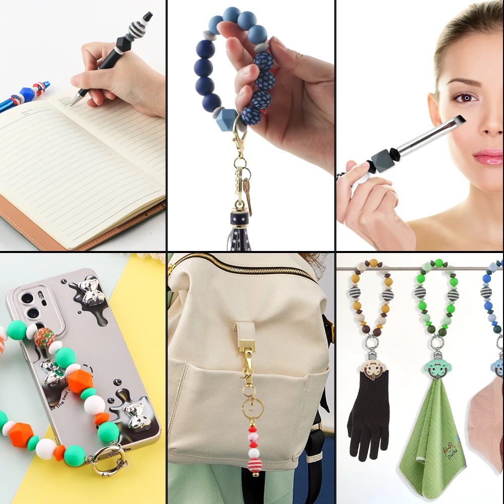 8/15Pcs 15mm Silicone Printed Round Beads DIY Keychain Necklace Bracelet Accessories For Jewelry Making