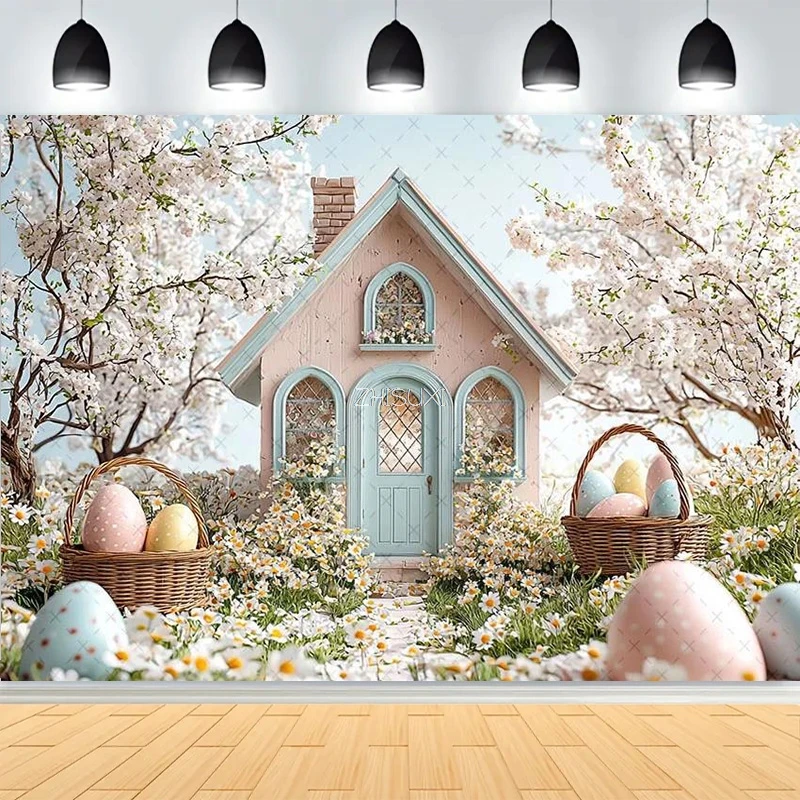 อุปกรณ์ตกแต่งงานปาร์ตี้อีสเตอร์ สวนฤดูใบไม้ผลิ อุปกรณ์ประกอบฉากถ่ายภาพเด็ก กระต่าย ไข่หลากสี พื้นหลังถ่ายภาพทารกแรกเกิด FH-34