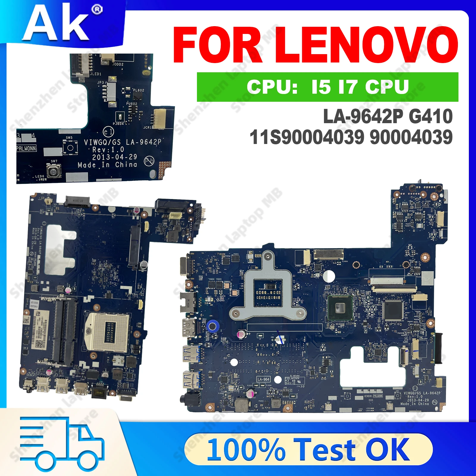 For Lenovo Ideapad G410 Notebook Mainboard VIWGQ GS LA-9642P SR17E SR17D Laptop Motherboard with Socketed CPU 100% Tests OK