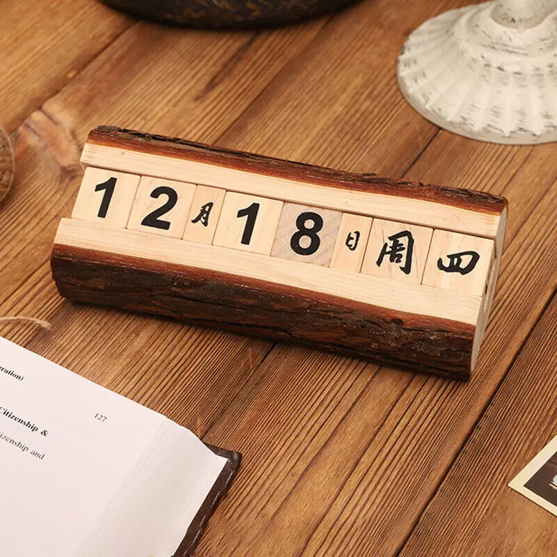 1pc Wooden Calendar Desktop Perpetual Calendar Creative Desk Calendar Home Office Decoration Reusable Base Handmade Calendar