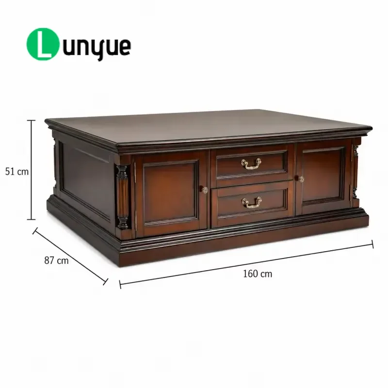 Medieval Style Solid Wood Coffee Table with Storage Drawer Handmade Vintage Brown Furniture for Living Room Hotel Home Decor