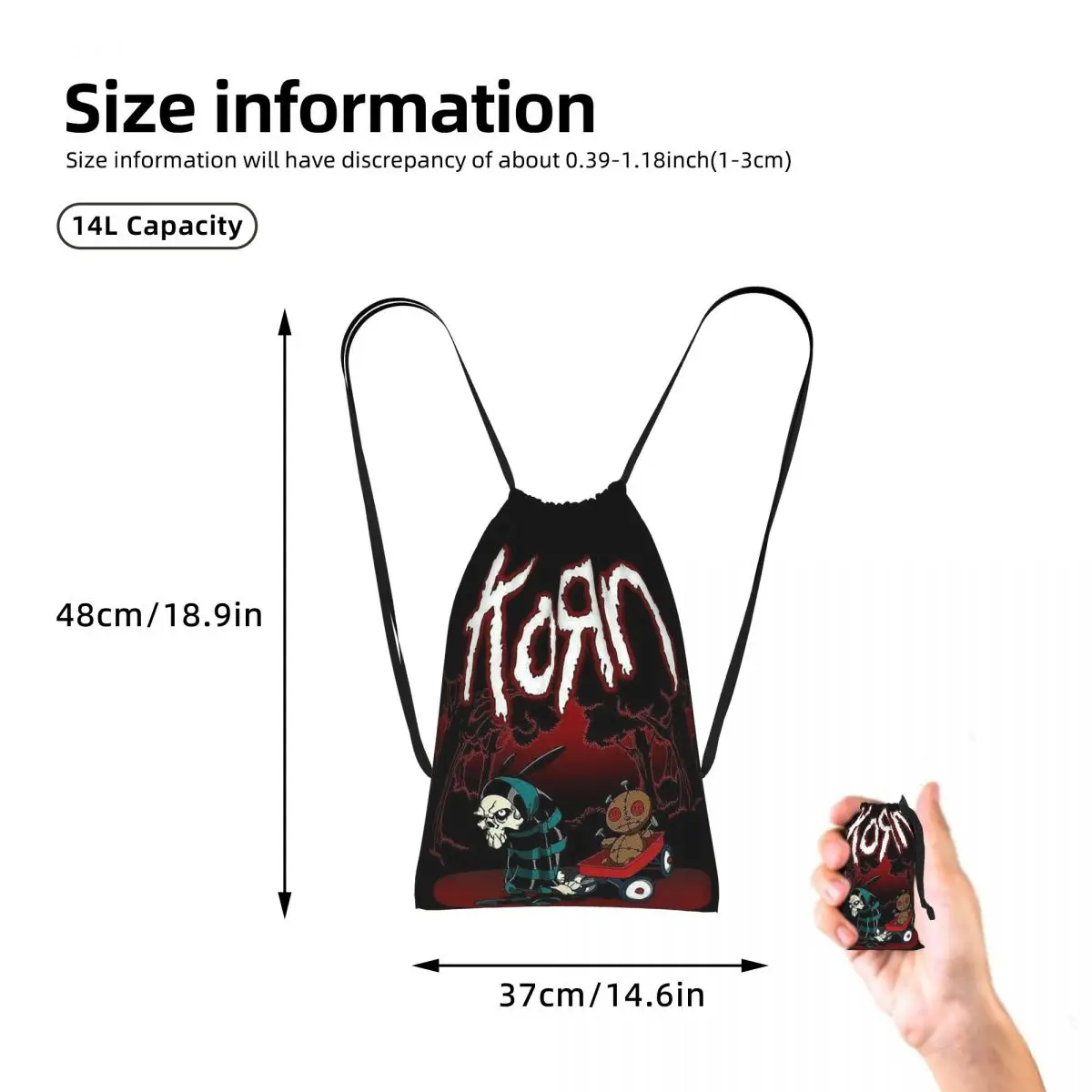 Korn Heavy Metal Band Album Tour 2024 Drawstring Backpack Sports Gym Bag Lightweight Foldable Storage Drawstring Bag Men Women
