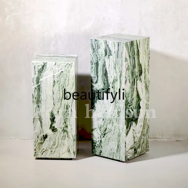 

Natural marble sofa edge green light luxury modern creative living room simple small corner display stand
