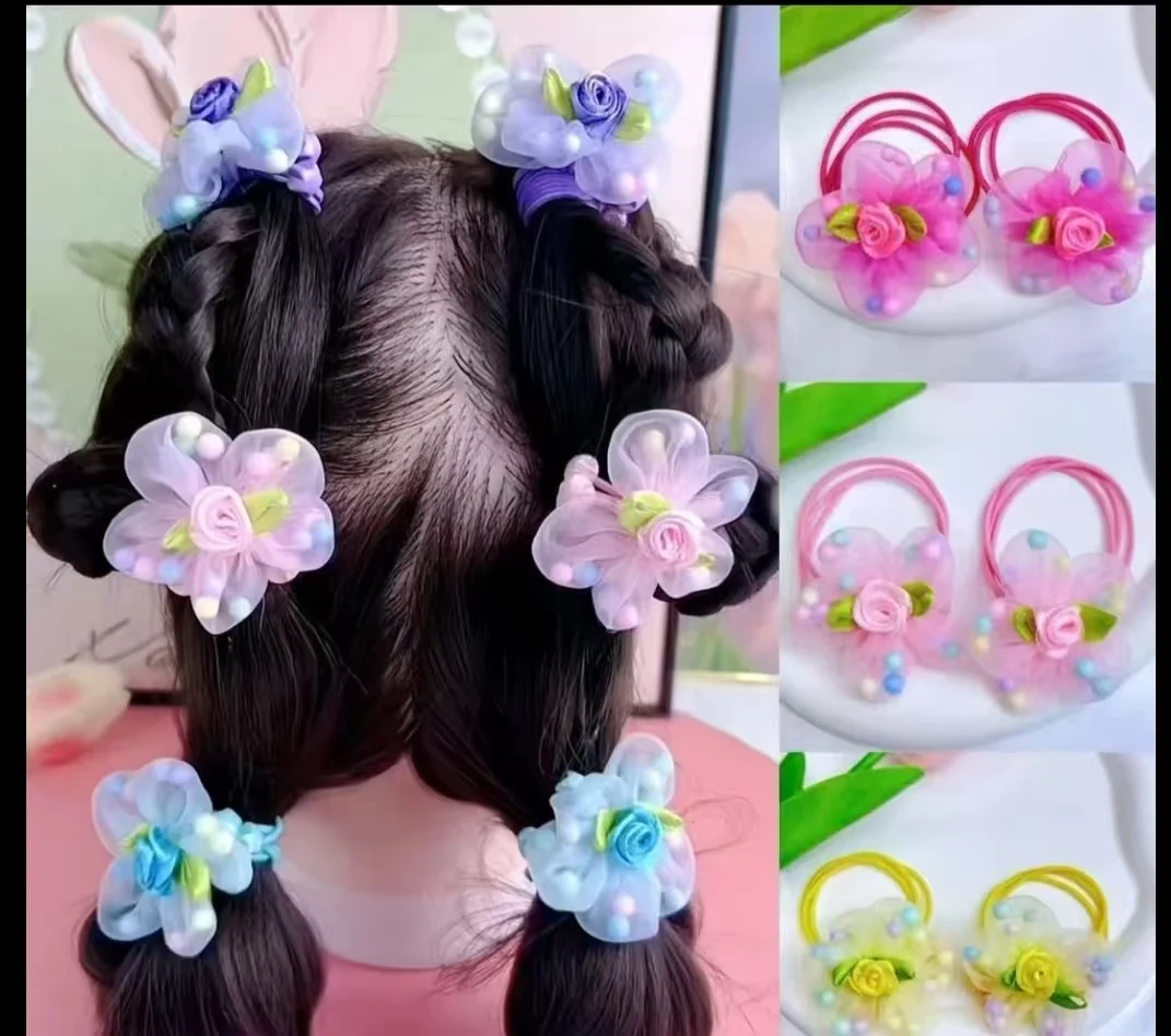 

Fashionable Children'S Rubber Band Hair Fairy Flower Hair Rope Princess Headdress Ponytail Ball Hair Circle Baby Headband
