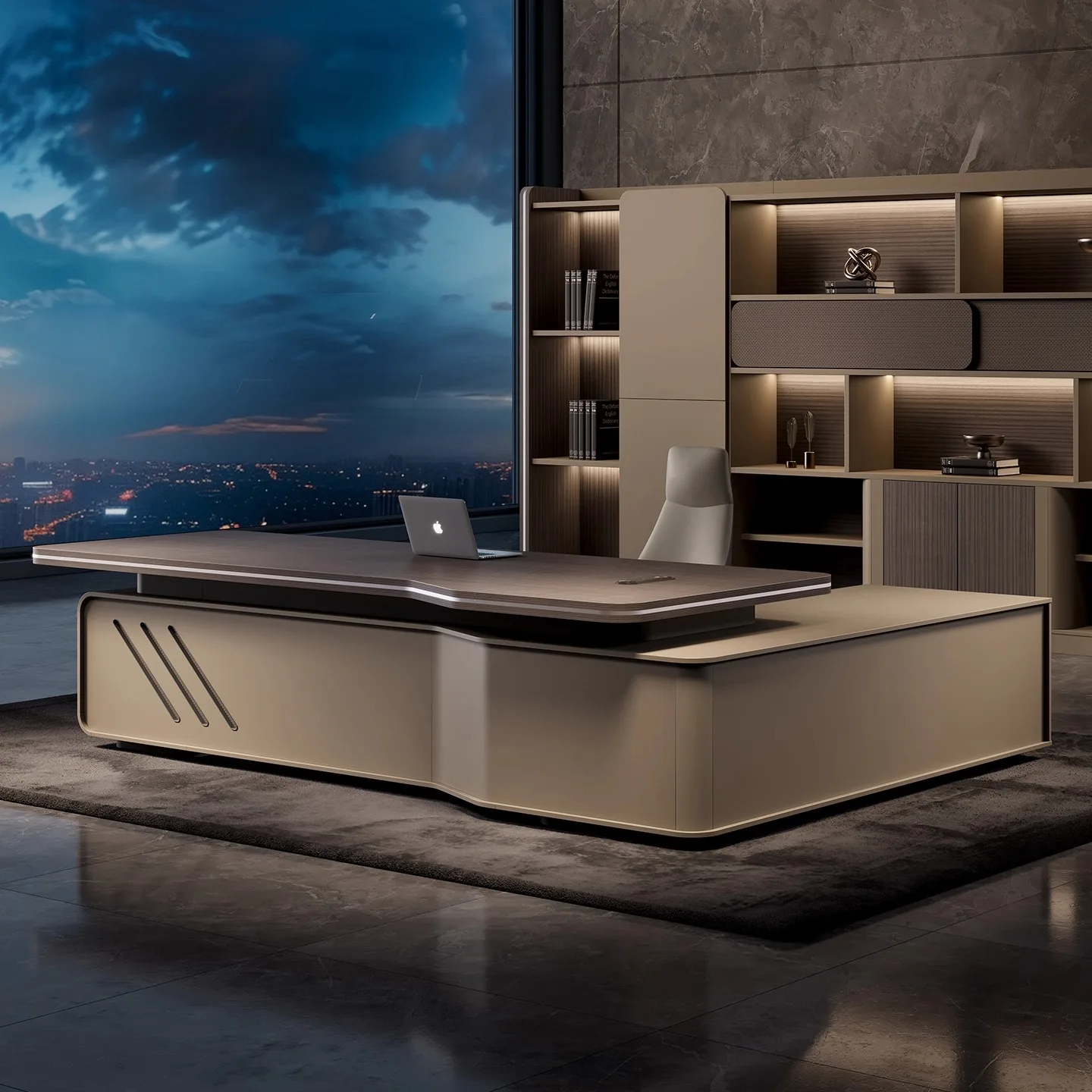 IY* M Modular Luxury Executive Desk Chair Set Wooden Side Cabinet Bookcase File Drawer Storage for Home/Office Commercial Use