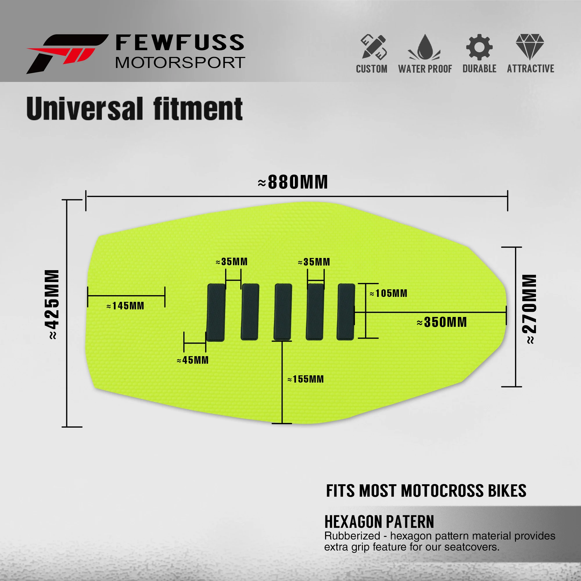 FEWFUSS Motorcycle Fluorescent Yellow Seat Cushion Hot Pressed Basketball Pattern Waterproof Suit for Protection and Anti  Slip