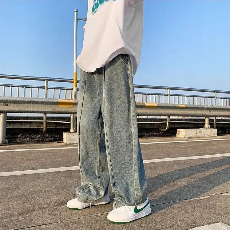 

2023 Streetwear Straight Korean Fashion Jeans Men Autumn Casual Solid Color Basic Casual Oversize Men's Denim Pants Trousers