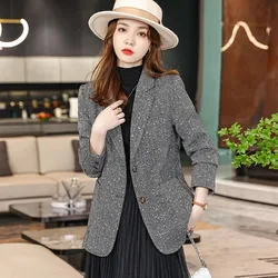 UNXX British Style Herringbone Texture Tweed Blazer Coat Retro Casual Solid Color Single-breasted Tweed Jackets Women Clothing