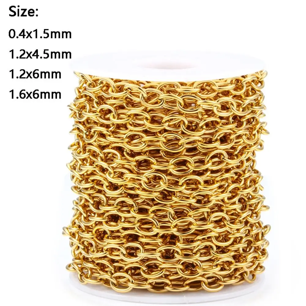 Corrente plana cruzada de aço inoxidável, descobertas de joias diy, corrente de colar de ouro e prata, sem desbotamento, correntes de ligação de joias